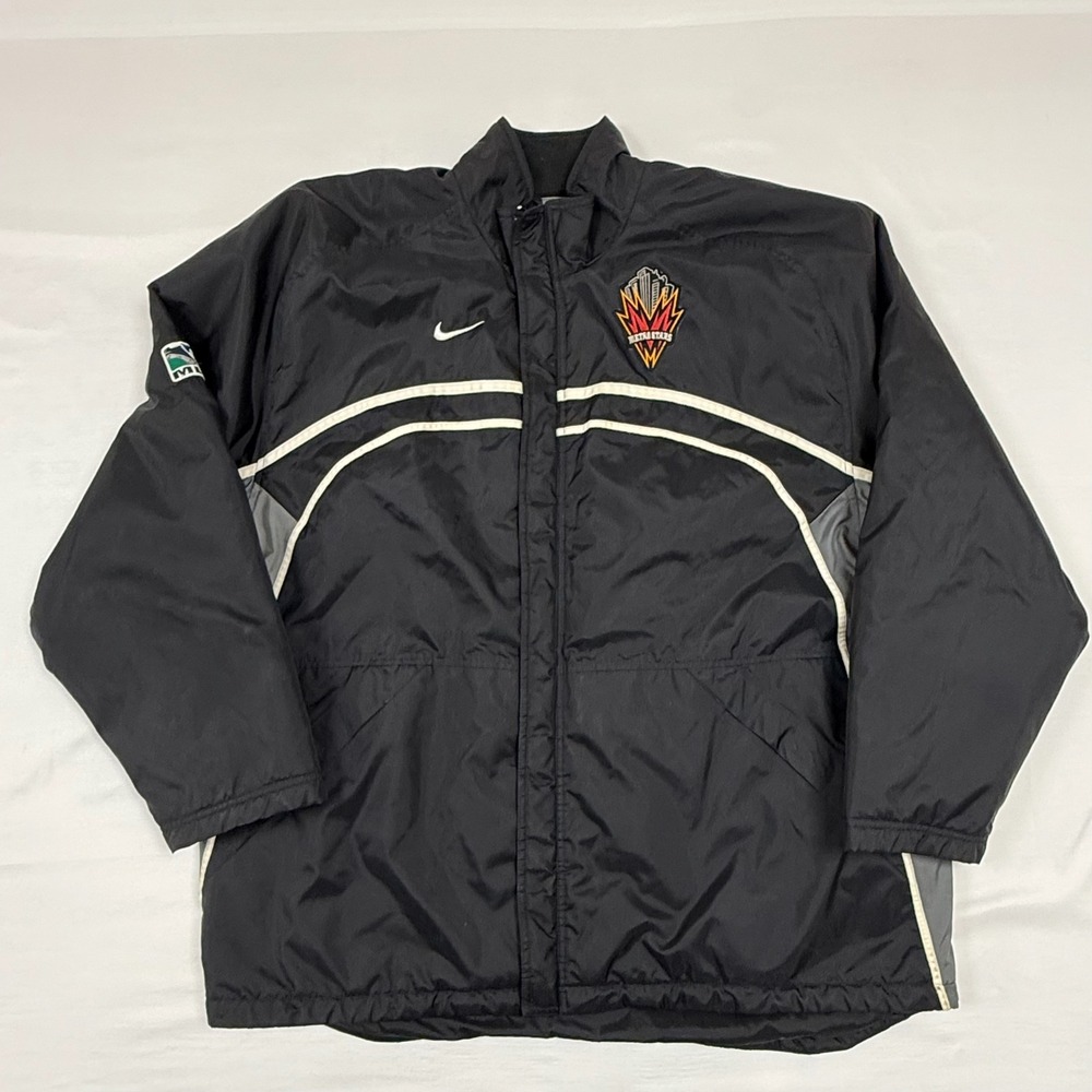 Rare Vintage Nike MetroStars MLS Soccer Sideline Jacket XL Black White Insulated